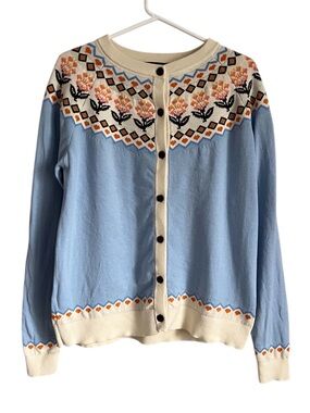 Kiel James Patrick Spring Blossom Cardigan Sweater Cotton Blue Floral Preppy XXL